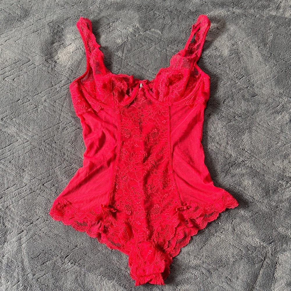Victoria's Secret Very Sexy Red Lace Teddy Bodysuit